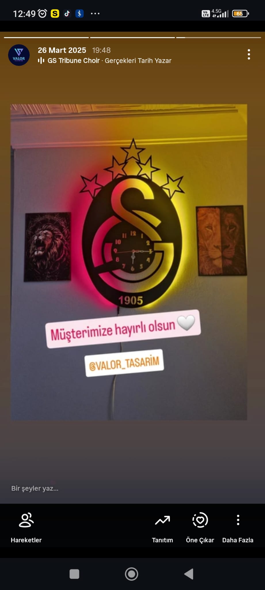 GALATASARAY TAKIM LOGOLU LEDLİ TABLO SAAT