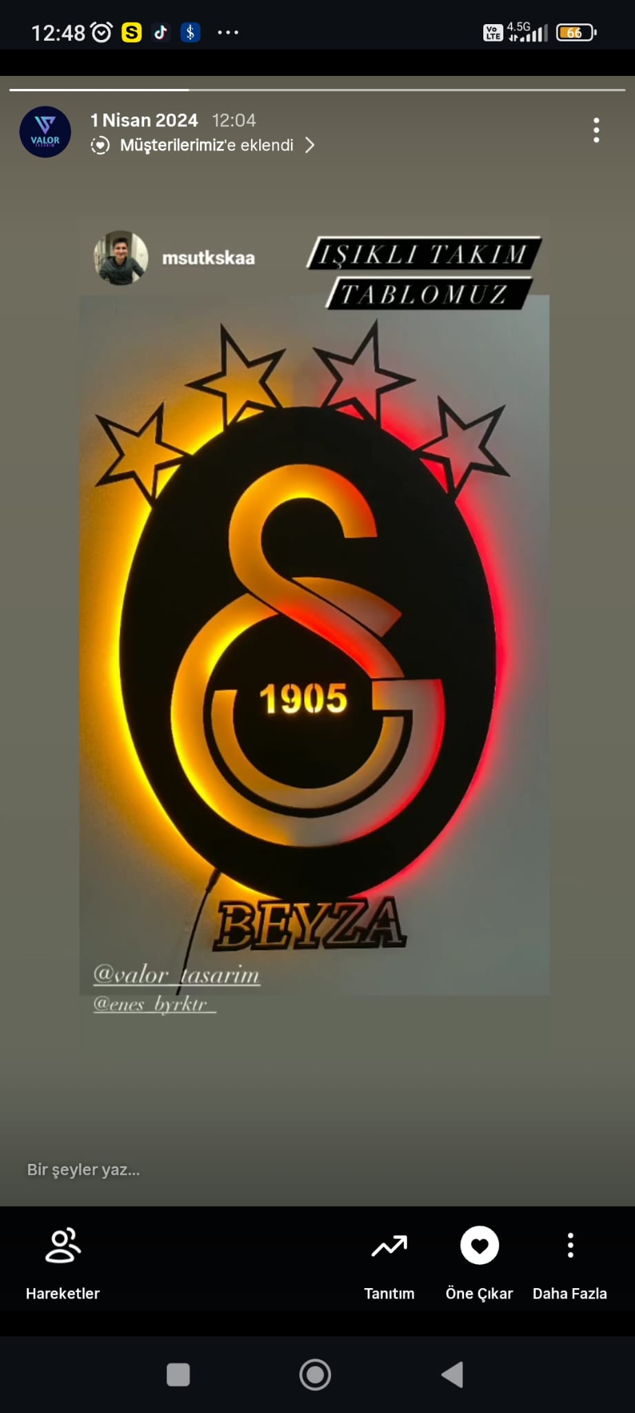 GALATASARAY TAKIM LOGOLU LEDLİ TABLO SAAT