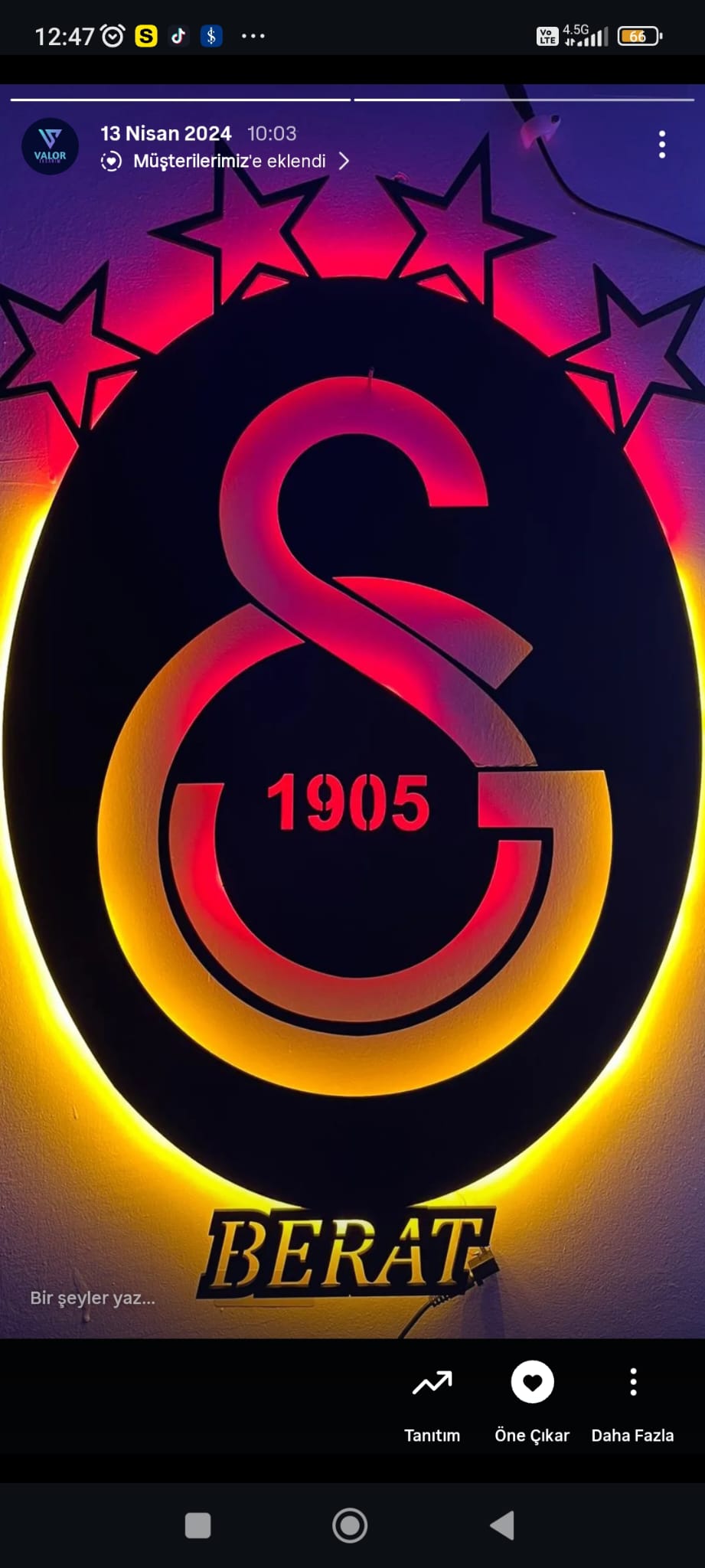 GALATASARAY TAKIM LOGOLU LEDLİ TABLO SAAT